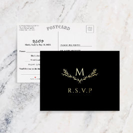 Invitación Postal Con Relieve Metalizado Elegante Monograma Wreath Wedding RSVP Real