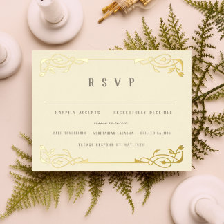 Invitación Postal Con Relieve Metalizado Elegante Relieve metalizado dorado Art Nouveau RSV