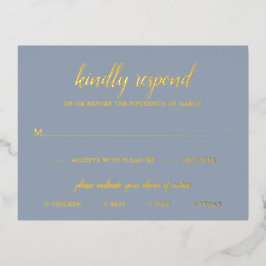 Invitación Postal Con Relieve Metalizado Elegante Relieve metalizado dorado Dusty Blue Wedd