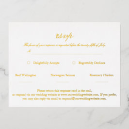 Invitación Postal Con Relieve Metalizado Elegante Script Wedding RSVP Real Gold