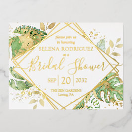 Invitación Postal Con Relieve Metalizado Elegante Tropical Bridal Shower Gold