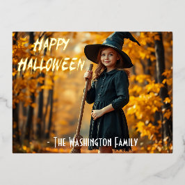 Invitación Postal Con Relieve Metalizado Encantadora Halloween con tema de brujas