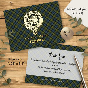 Invitación Postal Con Relieve Metalizado Escudo de armas de la familia Campbell sobre tartá