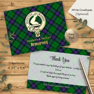 Invitación Postal Con Relieve Metalizado Escudo de armas del Clan Armstrong sobre Tartán