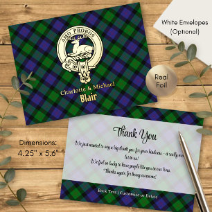 Invitación Postal Con Relieve Metalizado Escudo de armas del Clan Blair sobre Tartán