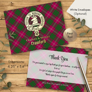 Invitación Postal Con Relieve Metalizado Escudo de Clan Crawford sobre Tartán