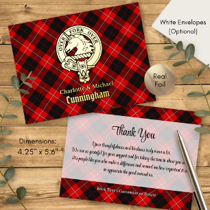 Invitación Postal Con Relieve Metalizado Escudo de Clan Cunningham sobre Tartán