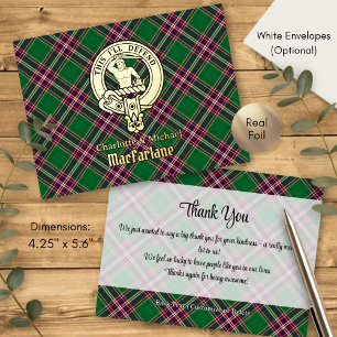 Invitación Postal Con Relieve Metalizado Escudo de Clan MacFarlane sobre Tartán de Caza Mod