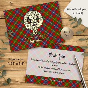 Invitación Postal Con Relieve Metalizado Escudo del Clan Forrester sobre Tartán