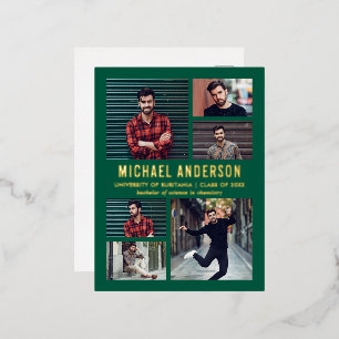 Invitación Postal Con Relieve Metalizado Esmeralda   6 Graduación de pizarra fotográfica