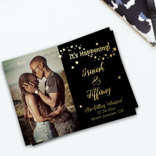 Invitación Postal Con Relieve Metalizado Está pasando con Star Studded Save the Date Photo
