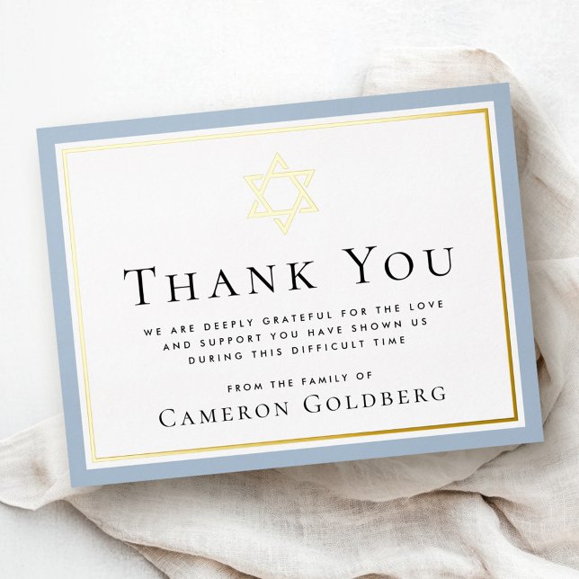 Invitación Postal Con Relieve Metalizado Estrella de David Relieve metalizado azul solidari (Star of David foil blue sympathy thank you card)