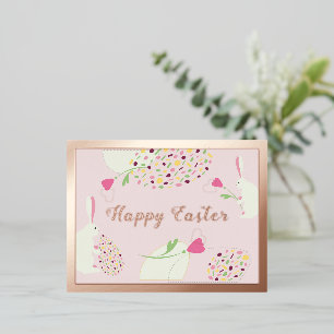 Invitación Postal Con Relieve Metalizado Feliz Pascua.