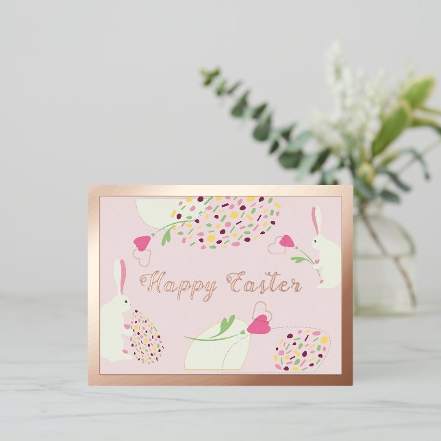 Invitación Postal Con Relieve Metalizado Feliz Pascua. (Anverso de pie)