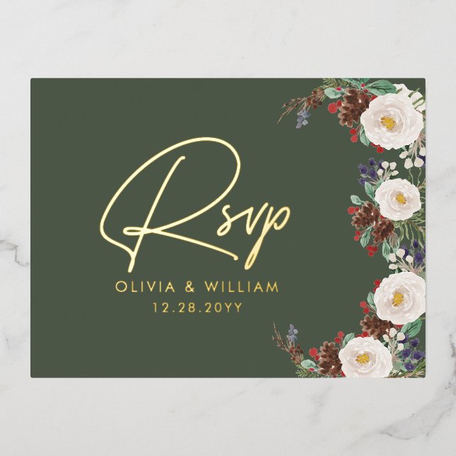 Invitación Postal Con Relieve Metalizado Festividad de Navidades de la vegetación de invier (Anverso)