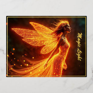 Invitación Postal Con Relieve Metalizado Fiery hada chica alas rojas brillantes lindo neón 