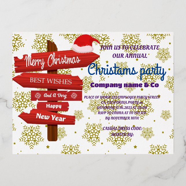INVITACIÓN POSTAL CON RELIEVE METALIZADO FIESTA CORPORATIVA DE NAVIDAD EN ROSE GOLD (Anverso)