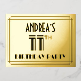 Invitación Postal Con Relieve Metalizado Fiesta de cumpleaños 11 ~ Estilo Art Deco "11" + N