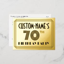 Invitación Postal Con Relieve Metalizado Fiesta de cumpleaños 70 ~ Estilo Art Deco "70" + N