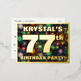 Invitación Postal Con Relieve Metalizado Fiesta de cumpleaños 77: Fuegos artificiales audac