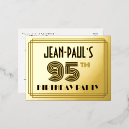 Invitación Postal Con Relieve Metalizado Fiesta de cumpleaños 95 ~ Estilo Art Deco "95" + N
