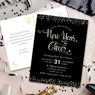 Invitación Postal Con Relieve Metalizado Fiesta de guión de alegría de Año Nuevo Moda oro r