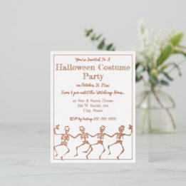 Invitación Postal Con Relieve Metalizado Fiesta de Halloween de Esqueletos Bailarines