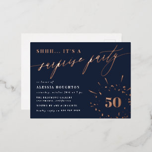 Invitación Postal Con Relieve Metalizado Fiesta de sorpresas de la Marina y el guión de oro