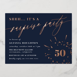 Invitación Postal Con Relieve Metalizado Fiesta de sorpresas de la Marina y el guión de oro