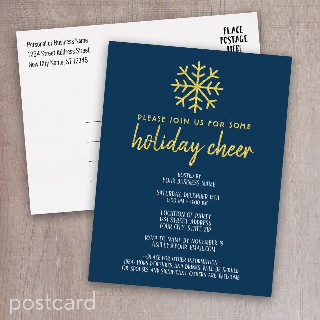 Invitación Postal Con Relieve Metalizado Fiesta del Cheer en vacaciones de negocios - copo  (Holiday invitation - business postcard)
