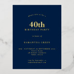 Invitación Postal Con Relieve Metalizado Fiesta minimalista 40 de cumpleaños Relieve metali<br><div class="desc">El minimalista Relieve metalizado Blue Glam Real de la Marina Fiesta de Cumpleaños 40 para su cuadragésimo fiesta en su elección de oro,  oro rosa o plata para el cuadragésimo y su nombre agrega una elegancia elegante sobre el fondo azul marino en una postal práctica. Personaliza fácilmente el texto.</div>