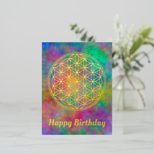 Invitación Postal Con Relieve Metalizado Flor De Vida - Forma Original Sólida