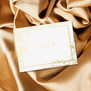 Invitación Postal Con Relieve Metalizado Floraciones de follaje de lámina real RSVP 