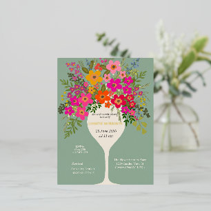 Invitación Postal Con Relieve Metalizado Floral Brunch Wine Glass Bridal Shower