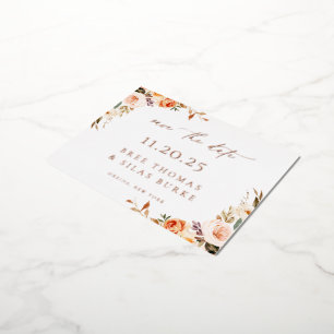 Invitación Postal Con Relieve Metalizado Floral De Otoño Guardar La Invitación De Relieve m