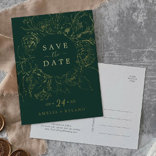 Invitación Postal Con Relieve Metalizado Floral Dorado   Ahorra la Fecha en Hoja de Oro Esm