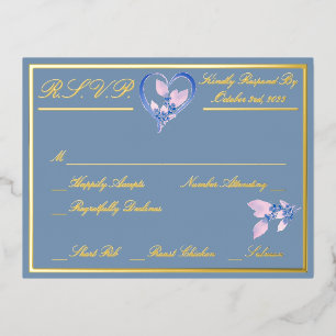 Invitación Postal Con Relieve Metalizado Floral Elegante Boda Blanca RSVP Gold