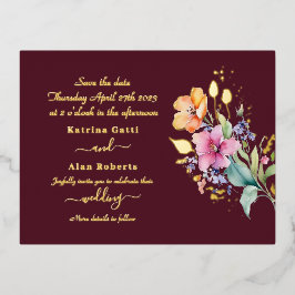 Invitación Postal Con Relieve Metalizado Flores Amarillas De Color Rosa Peach Guardan La Ta