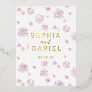Invitación Postal Con Relieve Metalizado Flores de primavera acuarela Boda personalizado