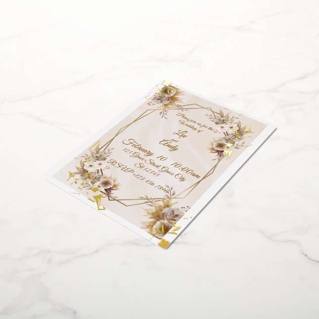 Invitación Postal Con Relieve Metalizado Foil Wedding Brown and beige Invitation (girado)