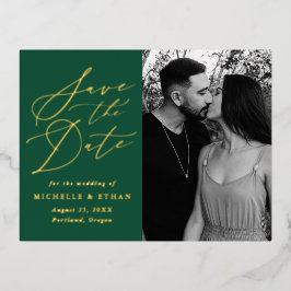 Invitación Postal Con Relieve Metalizado Foto caligráfica minimalista Guardar la fecha