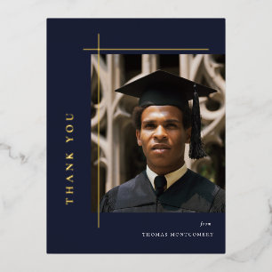 Invitación Postal Con Relieve Metalizado Foto de graduados modernos Gracias