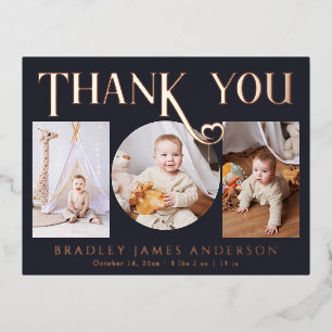 Invitación Postal Con Relieve Metalizado Foto del bebé Gracias a su nacimiento cardíaco mod