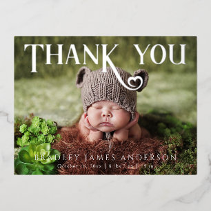 Invitación Postal Con Relieve Metalizado Foto del bebé Gracias a su nacimiento cardíaco mod