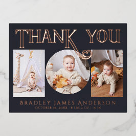 Invitación Postal Con Relieve Metalizado Foto del bebé Gracias Relieve metalizado de nacimi