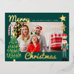 Invitación Postal Con Relieve Metalizado Foto familiar linda de Santa Claus de oro de Navid<br><div class="desc">Tarjeta postal de invitación de papel de aluminio para foto familiar linda de Santa Claus de oro de Navidad</div>