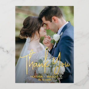 Invitación Postal Con Relieve Metalizado Foto minimalista Moderna Gracias