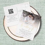 Invitación Postal Con Relieve Metalizado Foto moderna QR Código de código Boda Real<br><div class="desc">Boda de escritura de código QR fotográfico moderno. Invite a sus huéspedes con una cómoda postal con un cristal de Relieve metalizado real para el encabezado principal en oro, oro rosa o plata. Añade tu código QR al sitio web de tu boda en la parte posterior para que tus invitados...</div>