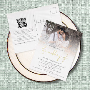 Invitación Postal Con Relieve Metalizado Foto moderna QR Código de código Boda Real