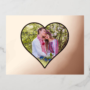 Invitación Postal Con Relieve Metalizado Foto personalizado en un marco con forma de corazó